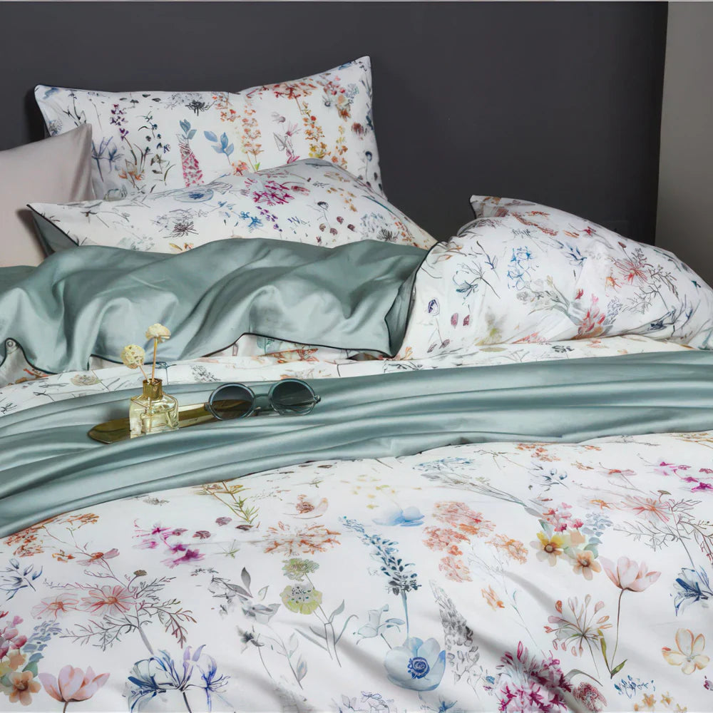 Bettwäsche aus ägyptischer Baumwolle (500 TC) – Grün mit floralem Muster – Floraison Élégante