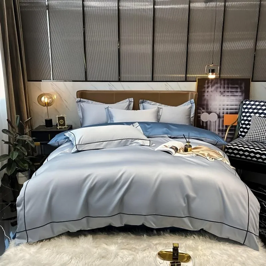 Elmsen Bettwäsche-Set aus ägyptischer Baumwolle mit 600 Thread Count | Blau mit Schwarz