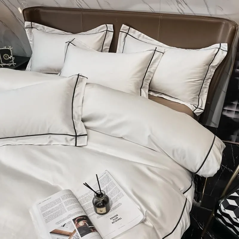 Elmsen Bettwäsche-Set aus ägyptischer Baumwolle mit 600 Thread Count | Weiß mit Schwarz