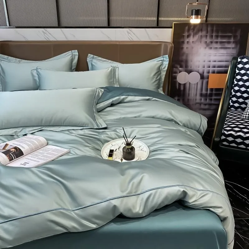 Elmsen Bettwäsche-Set aus ägyptischer Baumwolle, 600 Thread Count | Blau mit Gold