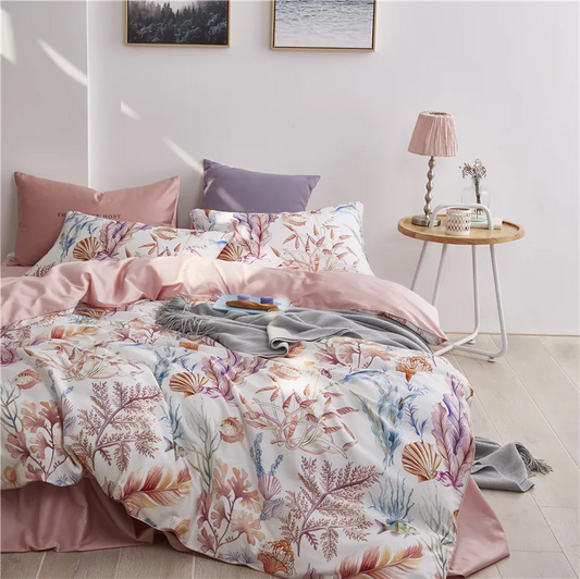 Bettwäsche aus ägyptischer Baumwolle (500 TC) – Rosa mit floralem Muster – Coral Breeze
