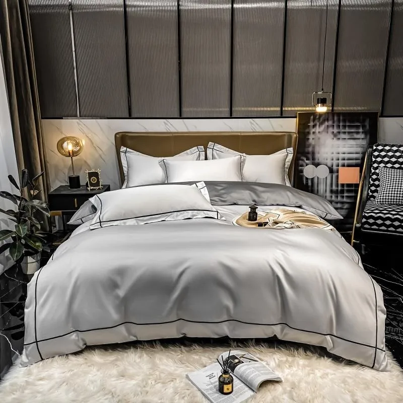 Elmsen Bettwäsche-Set aus ägyptischer Baumwolle, 600 Thread Count | Grau mit Schwarz