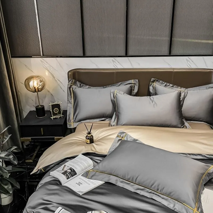 Elmsen Bettwäsche-Set aus ägyptischer Baumwolle, 600 Thread Count | Grau mit Gold