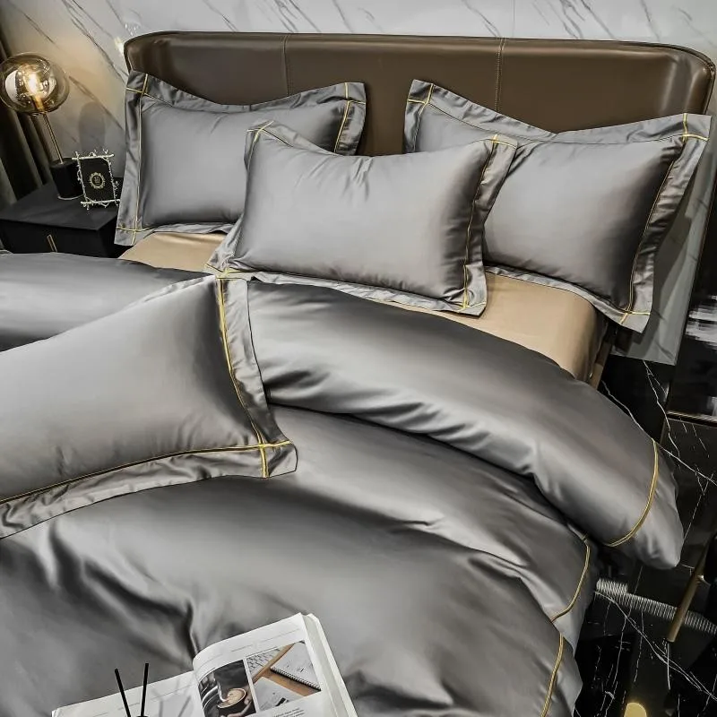 Elmsen Bettwäsche-Set aus ägyptischer Baumwolle, 600 Thread Count | Grau mit Gold