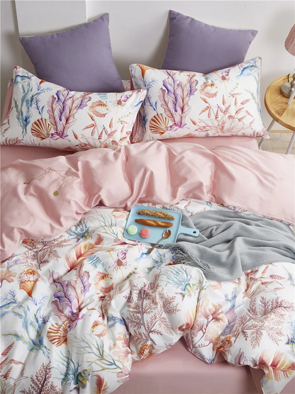 Bettwäsche aus ägyptischer Baumwolle (500 TC) – Rosa mit floralem Muster – Coral Breeze