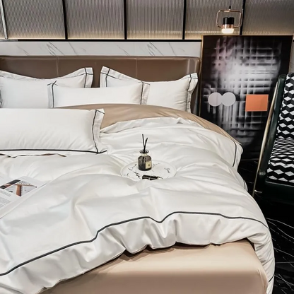 Elmsen Bettwäsche-Set aus ägyptischer Baumwolle mit 600 Thread Count | Weiß mit Schwarz
