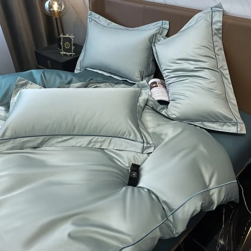 Elmsen Bettwäsche-Set aus ägyptischer Baumwolle, 600 Thread Count | Blau mit Gold