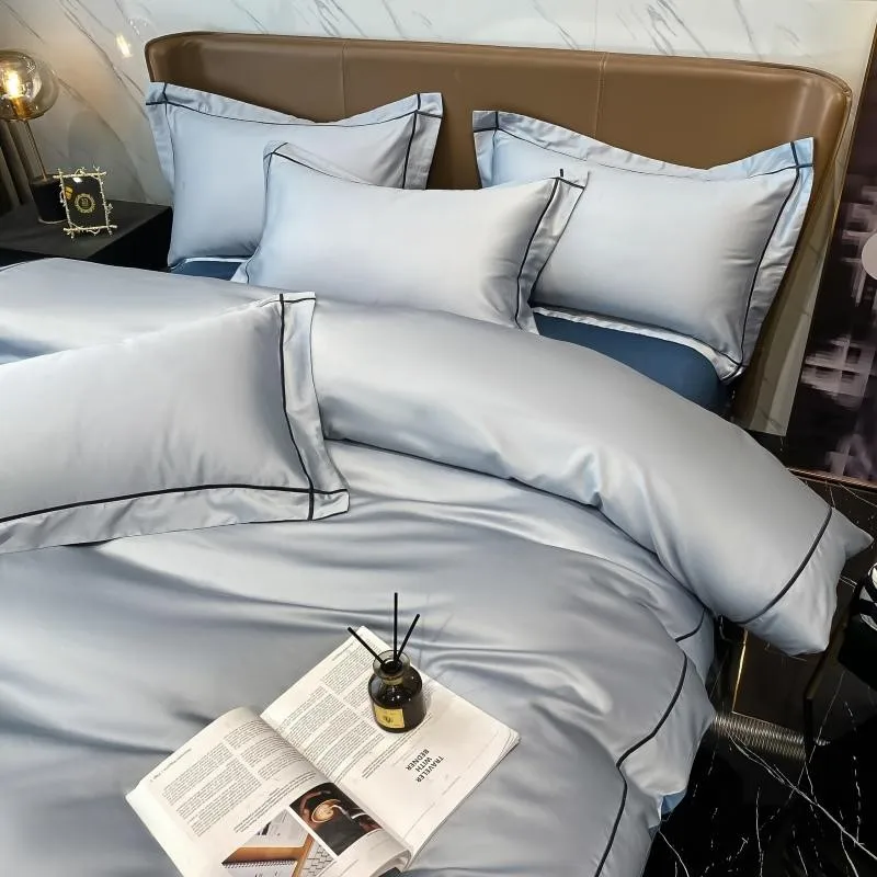 Elmsen Bettwäsche-Set aus ägyptischer Baumwolle mit 600 Thread Count | Blau mit Schwarz