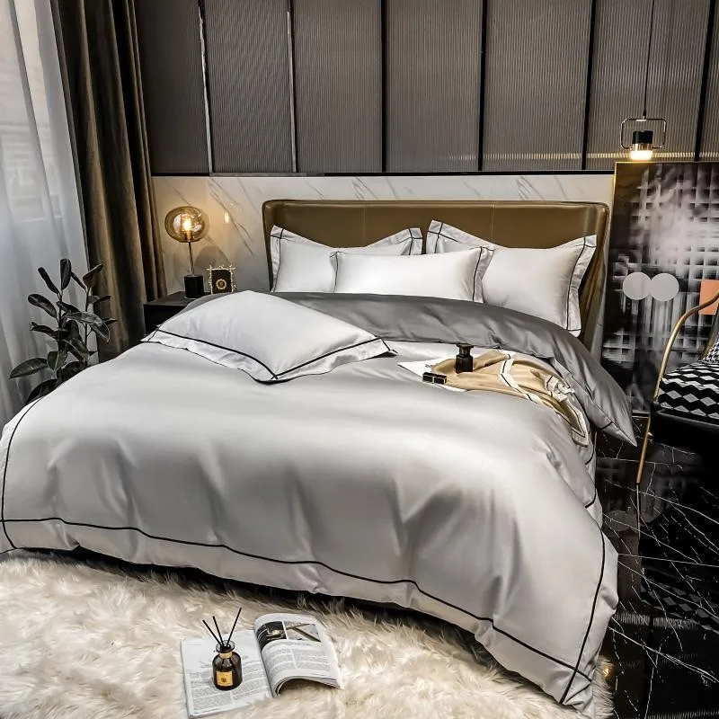 Elmsen Bettwäsche-Set aus ägyptischer Baumwolle, 600 Thread Count | Grau mit Schwarz