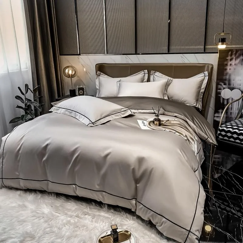 Elmsen Bettwäsche-Set aus ägyptischer Baumwolle mit 600 Thread Count | Beige mit Schwarz