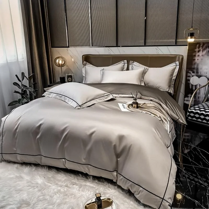 Elmsen Bettwäsche-Set aus ägyptischer Baumwolle mit 600 Thread Count | Beige mit Schwarz