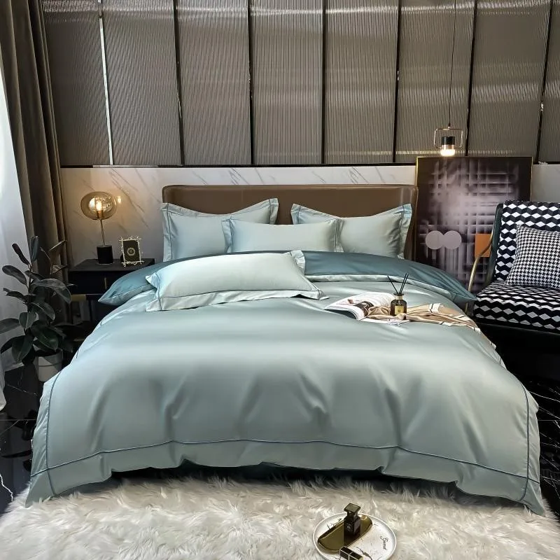 Elmsen Bettwäsche-Set aus ägyptischer Baumwolle, 600 Thread Count | Blau mit Gold