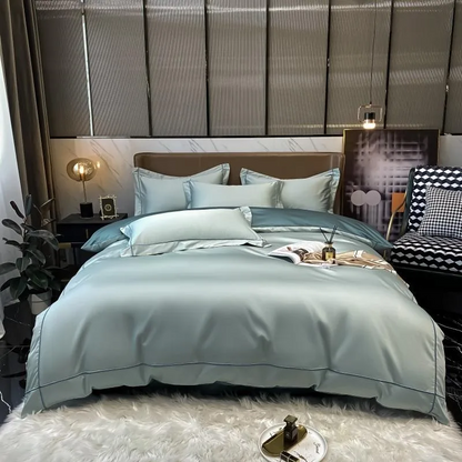 Elmsen Bettwäsche-Set aus ägyptischer Baumwolle, 600 Thread Count | Blau mit Gold