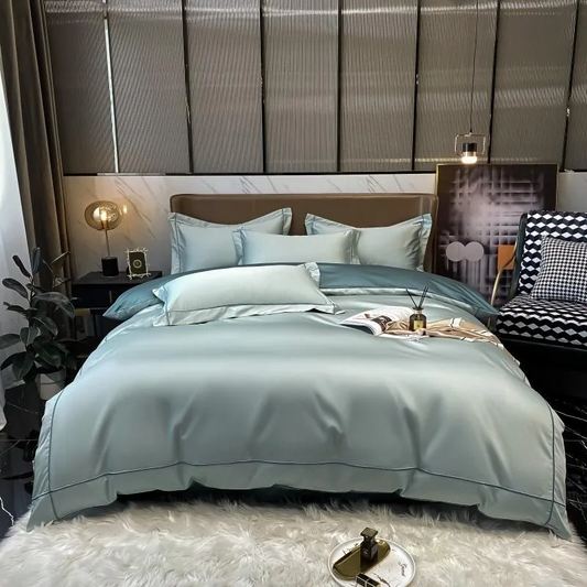 Elmsen Bettwäsche-Set aus ägyptischer Baumwolle, 600 Thread Count | Blau mit Gold