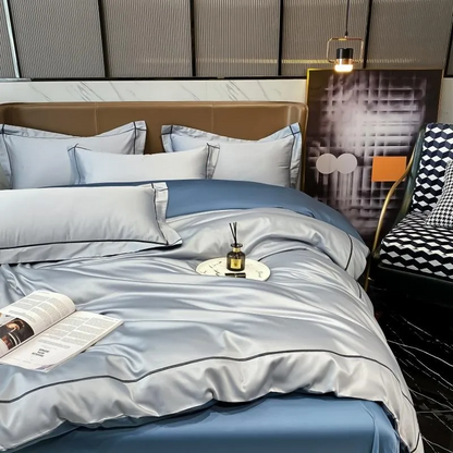 Elmsen Bettwäsche-Set aus ägyptischer Baumwolle mit 600 Thread Count | Blau mit Schwarz