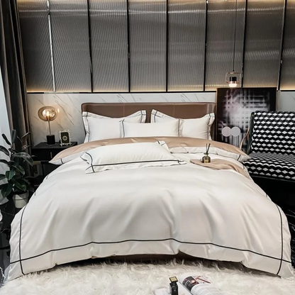Elmsen Bettwäsche-Set aus ägyptischer Baumwolle mit 600 Thread Count | Weiß mit Schwarz