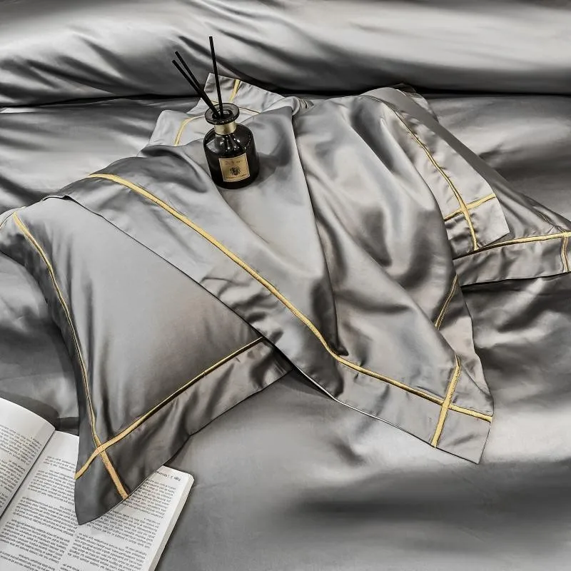 Elmsen Bettwäsche-Set aus ägyptischer Baumwolle, 600 Thread Count | Grau mit Gold