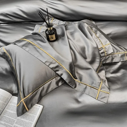 Elmsen Bettwäsche-Set aus ägyptischer Baumwolle, 600 Thread Count | Grau mit Gold