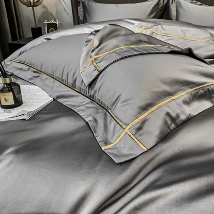 Elmsen Bettwäsche-Set aus ägyptischer Baumwolle, 600 Thread Count | Grau mit Gold