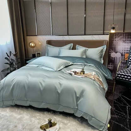 Elmsen Bettwäsche-Set aus ägyptischer Baumwolle, 600 Thread Count | Blau mit Gold