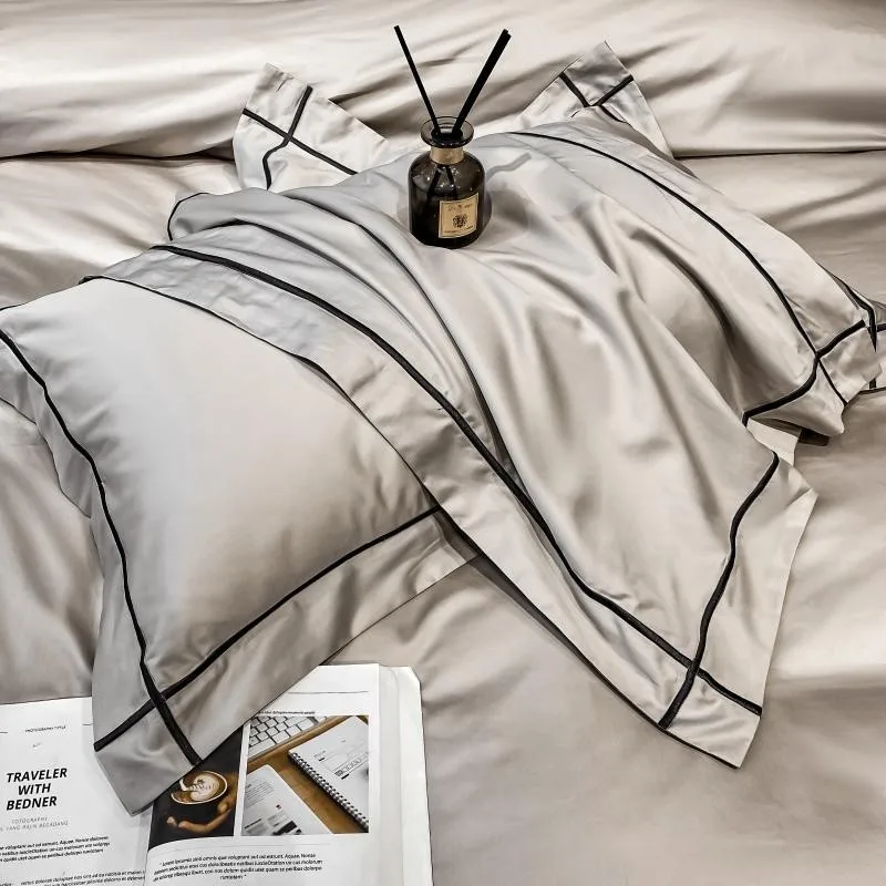 Elmsen Bettwäsche-Set aus ägyptischer Baumwolle mit 600 Thread Count | Beige mit Schwarz