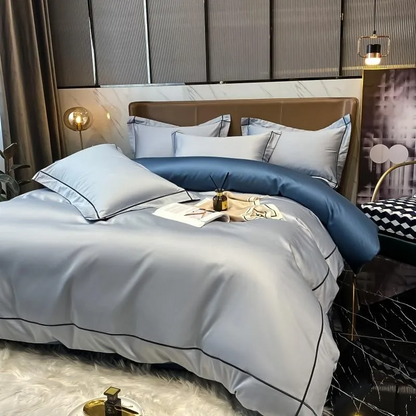 Elmsen Bettwäsche-Set aus ägyptischer Baumwolle mit 600 Thread Count | Blau mit Schwarz
