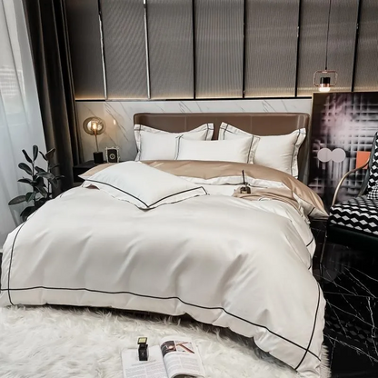 Elmsen Bettwäsche-Set aus ägyptischer Baumwolle mit 600 Thread Count | Weiß mit Schwarz
