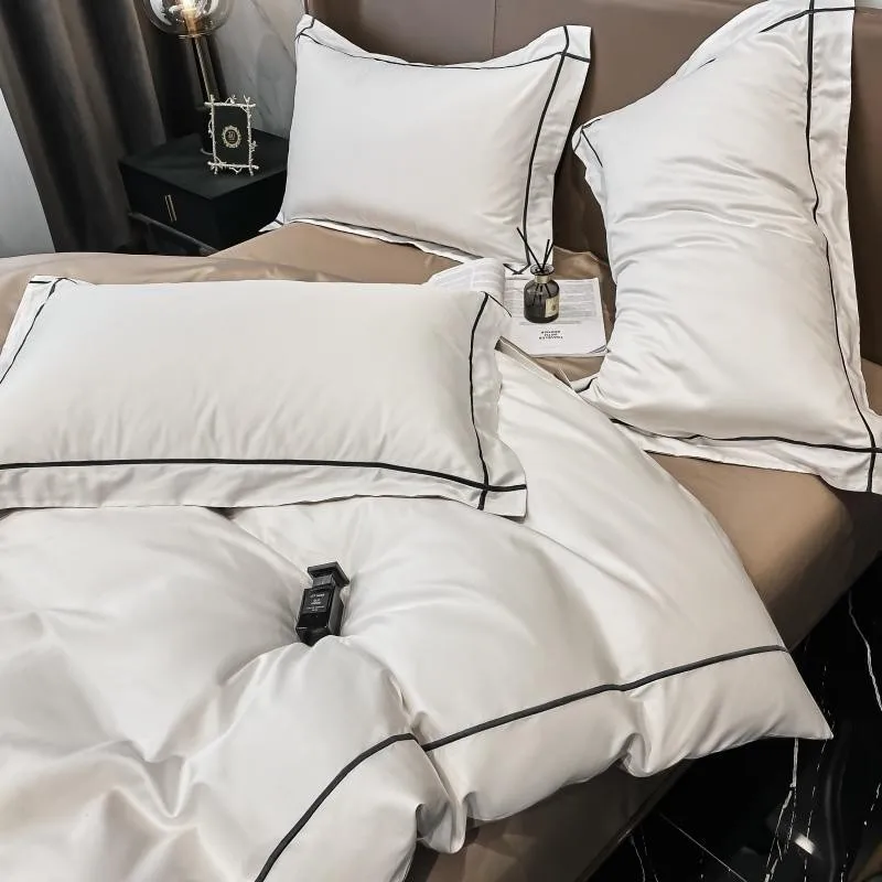 Elmsen Bettwäsche-Set aus ägyptischer Baumwolle mit 600 Thread Count | Weiß mit Schwarz