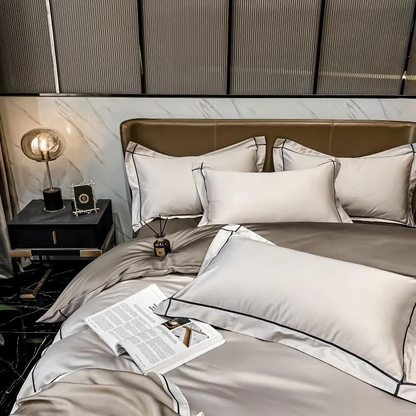 Elmsen Bettwäsche-Set aus ägyptischer Baumwolle mit 600 Thread Count | Beige mit Schwarz