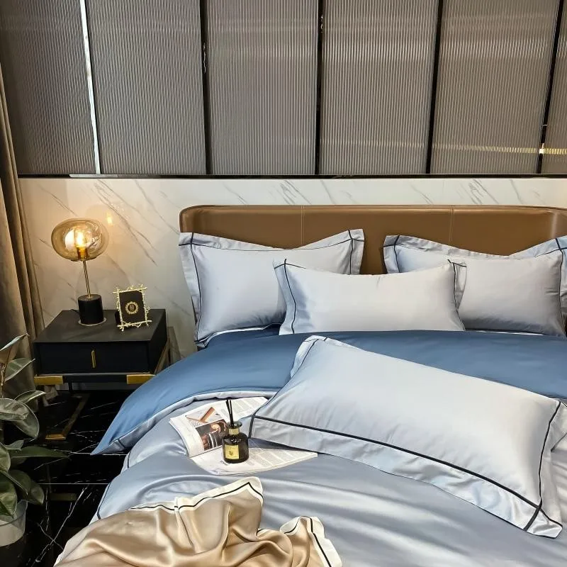 Elmsen Bettwäsche-Set aus ägyptischer Baumwolle mit 600 Thread Count | Blau mit Schwarz