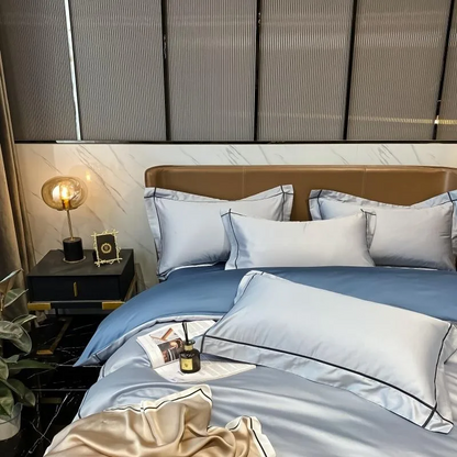 Elmsen Bettwäsche-Set aus ägyptischer Baumwolle mit 600 Thread Count | Blau mit Schwarz