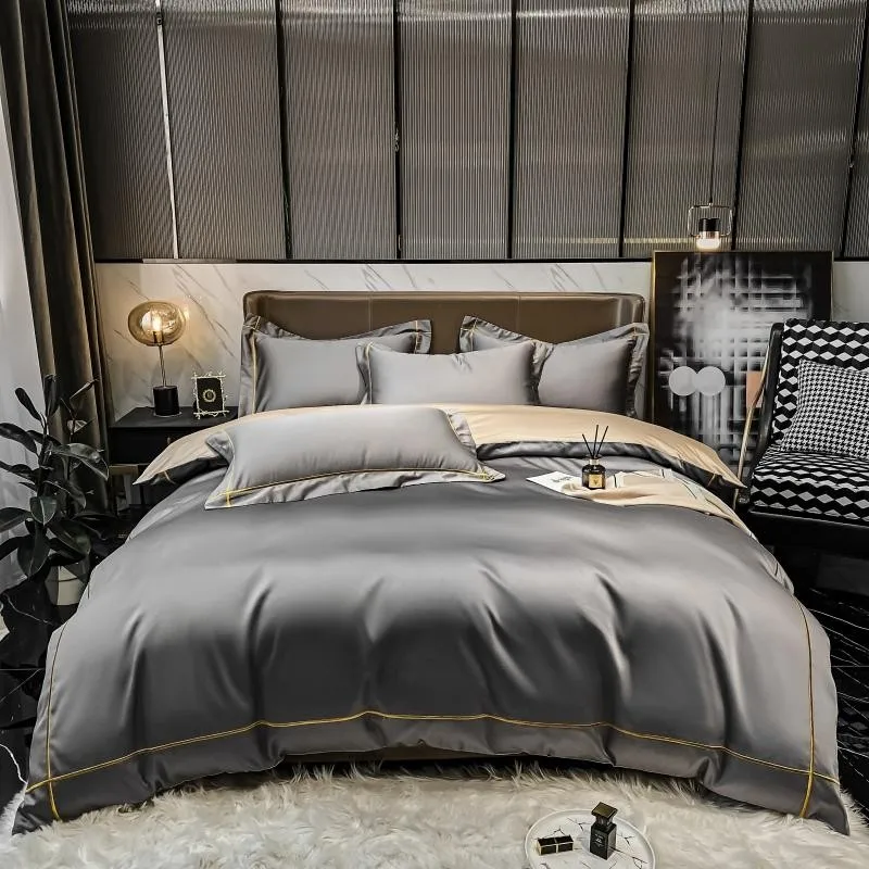Elmsen Bettwäsche-Set aus ägyptischer Baumwolle, 600 Thread Count | Grau mit Gold