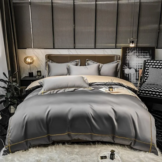 Elmsen Bettwäsche-Set aus ägyptischer Baumwolle, 600 Thread Count | Grau mit Gold