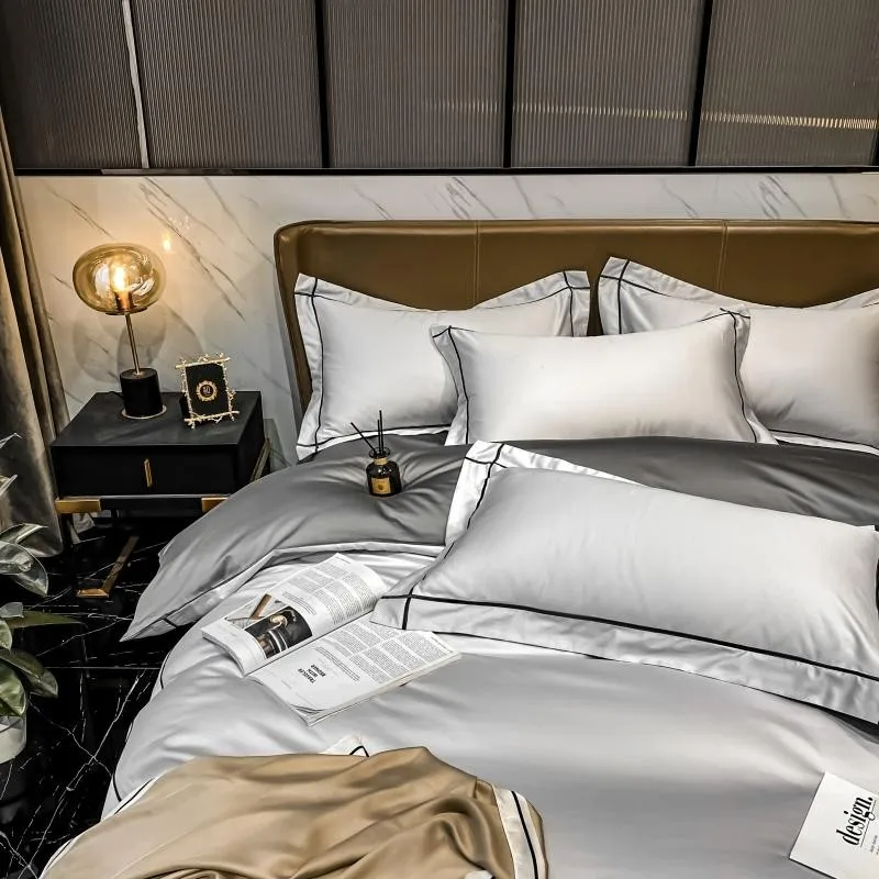Elmsen Bettwäsche-Set aus ägyptischer Baumwolle, 600 Thread Count | Grau mit Schwarz