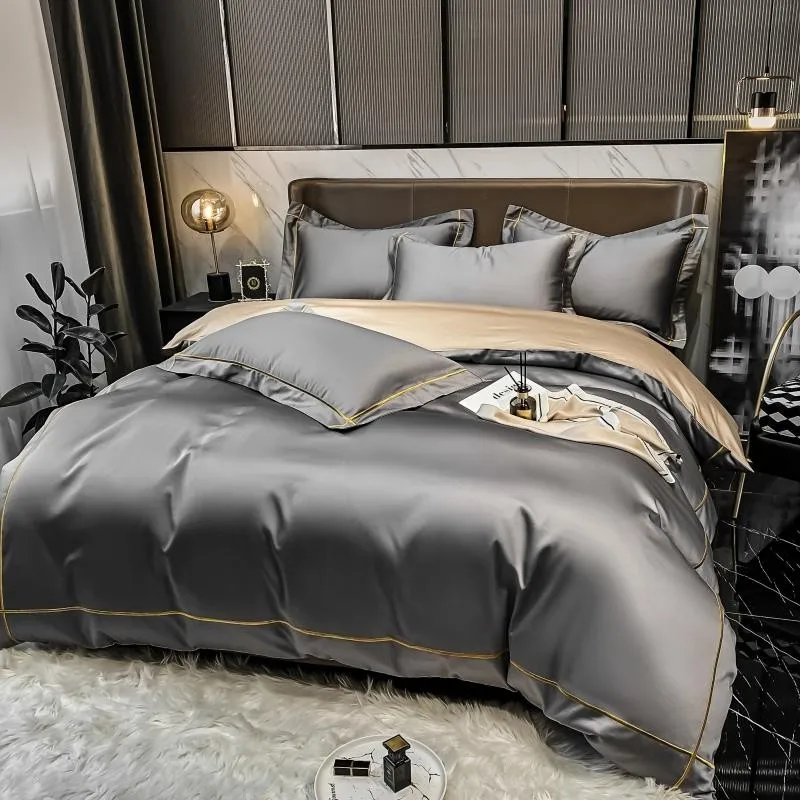 Elmsen Bettwäsche-Set aus ägyptischer Baumwolle, 600 Thread Count | Grau mit Gold