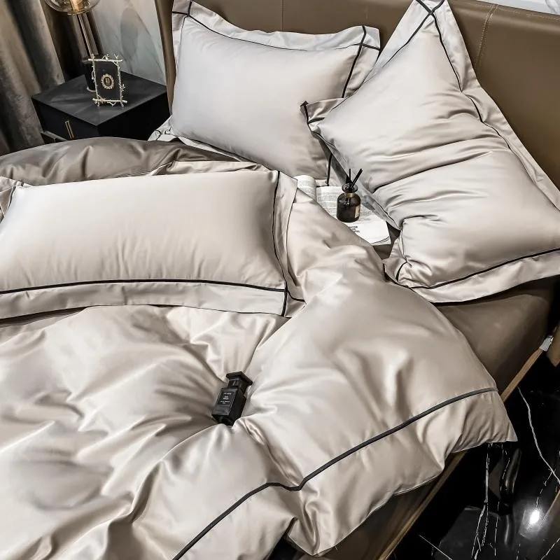 Elmsen Bettwäsche-Set aus ägyptischer Baumwolle mit 600 Thread Count | Beige mit Schwarz