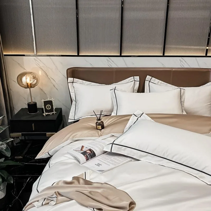Elmsen Bettwäsche-Set aus ägyptischer Baumwolle mit 600 Thread Count | Weiß mit Schwarz