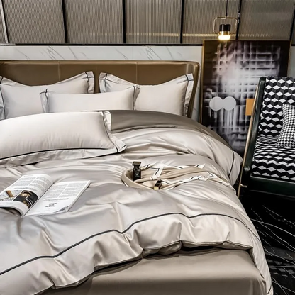 Elmsen Bettwäsche-Set aus ägyptischer Baumwolle mit 600 Thread Count | Beige mit Schwarz